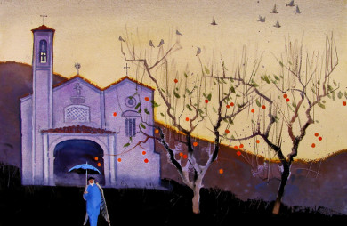 Umbrella, Persimmons & Pigeons Umbrella, Persimmons & Pigeons